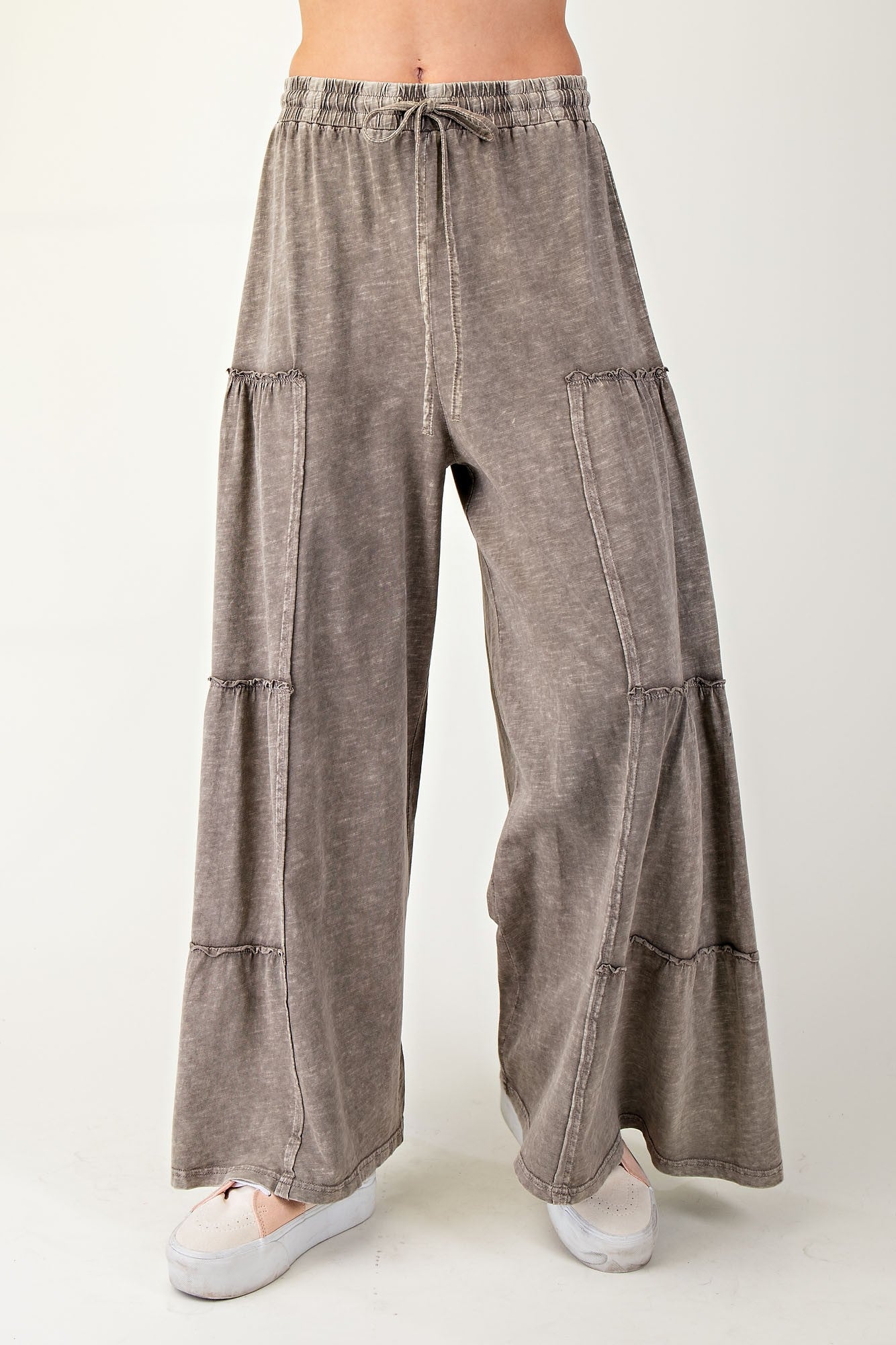 Easel Mineral Washed Tiered Pants in Ash Mocha – June Adel