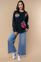 White Birch Terry Knit Sweatshirt with Multi Color Sequin Christmas Ornaments in Black