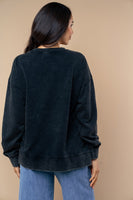 White Birch Terry Knit Sweatshirt with Multi Color Sequin Christmas Ornaments in Black