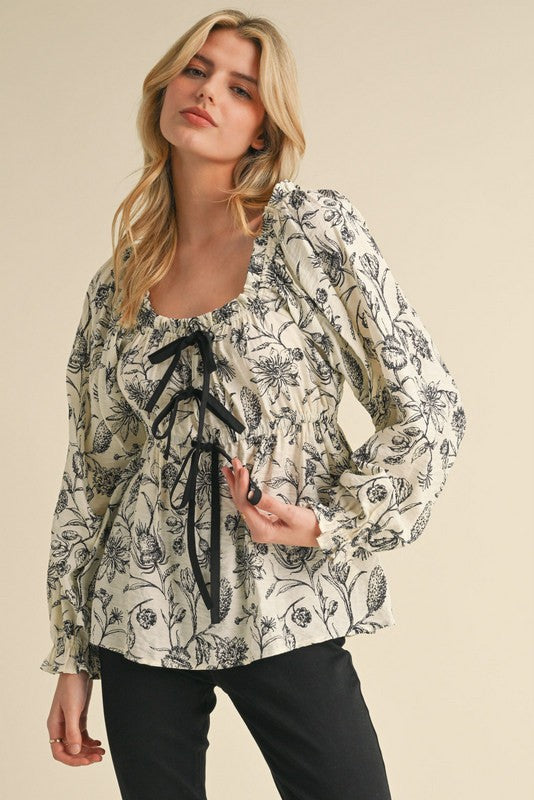 Jodifl Floral Print Baby Doll Top with Bow Ties in Black – June Adel