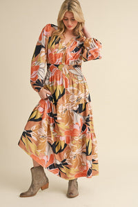 Jodifl Mixed Floral Print Maxi Dress in Taupe Mix