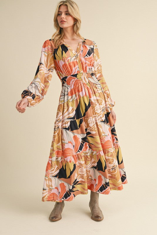 Jodifl Mixed Floral Print Maxi Dress in Taupe Mix S Jodifl Mixed Floral Print Maxi Dress in Taupe Mix S