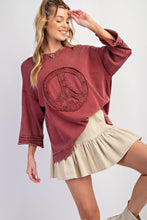 Load image into Gallery viewer, Easel Floral Peace Sign Pullover in Wine
