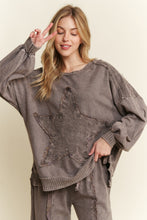 Load image into Gallery viewer, J. Her Mineral Washed Star Patched Top with Plaid Details in Charcoal
