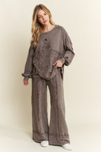 Load image into Gallery viewer, J. Her Mineral Washed Star Patched Top with Plaid Details in Charcoal
