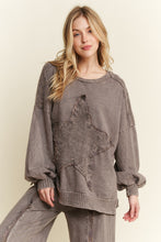 Load image into Gallery viewer, J. Her Mineral Washed Star Patched Top with Plaid Details in Charcoal
