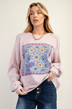 Load image into Gallery viewer, Easel Terry Knit Top with Boho Print on Front in Rose Grey
