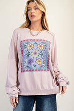 Load image into Gallery viewer, Easel Terry Knit Top with Boho Print on Front in Rose Grey
