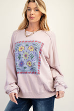 Load image into Gallery viewer, Easel Terry Knit Top with Boho Print on Front in Rose Grey
