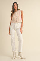 MABLE Tweed Vest with Unique Mixed Buttons in Blush