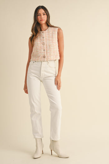 MABLE Tweed Vest with Unique Mixed Buttons in Blush