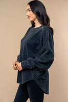 White Birch Solid Color Pearl Studded Top in Black