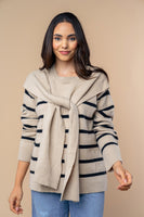White Birch Contrasting Colors Knit Striped Sweater in Oatmeal Black