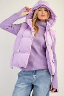 Easel Shiny Faux Leather Cropped Length Puffer Vest in Lavender