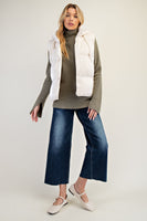 Easel Shiny Faux Leather Cropped Length Puffer Vest in Cream