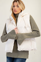 Easel Shiny Faux Leather Cropped Length Puffer Vest in Cream