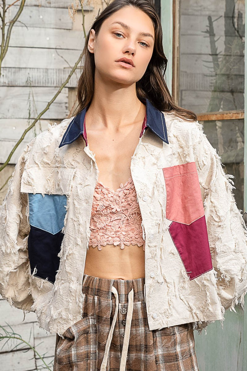 POL Textured Roomy Fit Top in Natural Multi