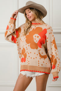 BiBi Flower Pattern Knit Sweater in Rust Combo