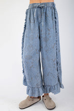 Load image into Gallery viewer, Easel Ethnic Print Chambray Pants with Ruffle Details in Light Denim
