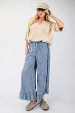 Load image into Gallery viewer, Easel Ethnic Print Chambray Pants with Ruffle Details in Light Denim
