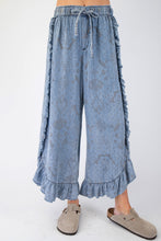 Load image into Gallery viewer, Easel Ethnic Print Chambray Pants with Ruffle Details in Light Denim
