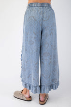 Load image into Gallery viewer, Easel Ethnic Print Chambray Pants with Ruffle Details in Light Denim
