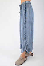 Load image into Gallery viewer, Easel Ethnic Print Chambray Pants with Ruffle Details in Light Denim
