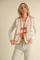 &merci Quilted Patchwork Vest with Contrasting Binding in Caramel Sepia Multi