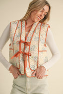 &merci Quilted Patchwork Vest with Contrasting Binding in Caramel Sepia Multi