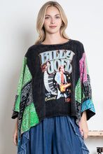 Load image into Gallery viewer, BlueVelvet Billy Joel Print Top with Mixed Print Sewn Poncho Sleeves in Black
