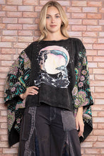 Load image into Gallery viewer, BlueVelvet Mermaid Print Top with Mixed Print Sewn Poncho Sleeves in Black
