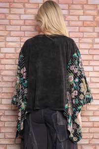 BlueVelvet Mermaid Print Top with Mixed Print Sewn Poncho Sleeves in Black