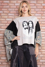 Load image into Gallery viewer, BlueVelvet Sonny &amp; Cher Print Top with Mixed Print Sewn Poncho Sleeves in Light Grey
