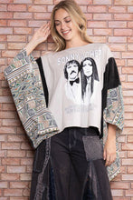 Load image into Gallery viewer, BlueVelvet Sonny &amp; Cher Print Top with Mixed Print Sewn Poncho Sleeves in Light Grey
