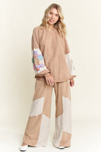 Load image into Gallery viewer, J. Her Mineral Washed Top with Flower Patched Sleeves in Latte
