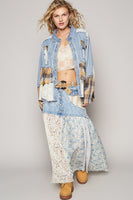 POL Vintage Washed Mixed Fabric Star Patched Jacket in Denim Multi