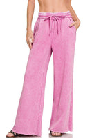 Acid Washed Fleece Wide Leg Pants in Mauve