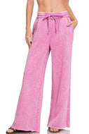 Acid Washed Fleece Wide Leg Pants in Mauve