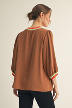 Load image into Gallery viewer, Jodifl Lightweight Solid Color Top with Contrasting Stripe Details in Mocha
