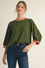 Load image into Gallery viewer, Jodifl Lightweight Solid Color Top with Contrasting Stripe Details in Olive
