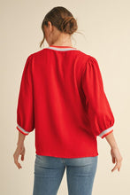Load image into Gallery viewer, Jodifl Lightweight Solid Color Top with Contrasting Stripe Details in Tomato Red
