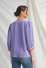 Load image into Gallery viewer, Jodifl Lightweight Solid Color Top with Contrasting Stripe Details in Lilac
