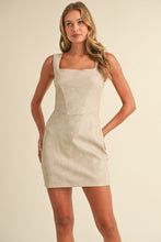 Load image into Gallery viewer, Klesis Faux Leather Mini Dress in Ecru
