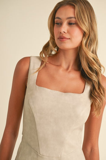 Klesis Faux Leather Mini Dress in Ecru