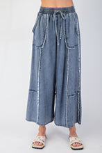 Load image into Gallery viewer, Easel Frayed Chambray Palazzo Pants in Washed Denim
