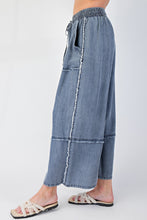 Load image into Gallery viewer, Easel Frayed Chambray Palazzo Pants in Washed Denim
