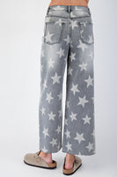 Easel Denim Star Printed Cropped Jeans in Black Denim