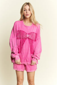 J.Her I'm a Gift for You Terry Knit Top with Front Waffle Bow in Hot Pink