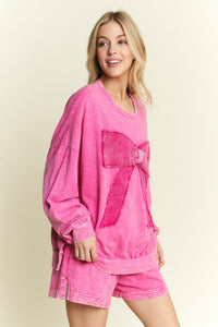 J.Her I'm a Gift for You Terry Knit Top with Front Waffle Bow in Hot Pink