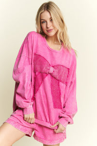 J.Her I'm a Gift for You Terry Knit Top with Front Waffle Bow in Hot Pink